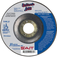 Sait - 6" Wheel Diam, 7/8" Arbor Hole, Type 27 Depressed Center Wheel - Ceramic, Resinoid Bond, 10,200 Max RPM, Compatible with Angle Grinder - Apex Tool & Supply