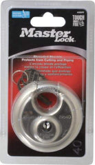 Master Lock - 3/4" Shackle Clearance, Keyed Different Shielded Shackle Disk Lock Padlock - 3/8" Shackle Diam, Stainless Steel - Apex Tool & Supply