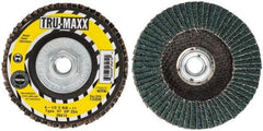 Tru-Maxx - 24 Grit, 4-1/2" Disc Diam, 5/8-11 Center Hole, Type 27 Zirconia Alumina Flap Disc - 13,300 Max RPM, Arbor Attaching System, Coated - Apex Tool & Supply