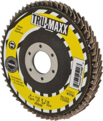 Tru-Maxx - 24 Grit, 4-1/2" Disc Diam, 7/8" Center Hole, Type 27 Zirconia Alumina Flap Disc - 13,300 Max RPM, Arbor Attaching System, Coated - Apex Tool & Supply