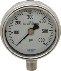 Wika - 2-1/2" Dial, 1/4 Thread, 0-600 Scale Range, Pressure Gauge - Lower Connection Mount, Accurate to 2-1-2% of Scale - Apex Tool & Supply