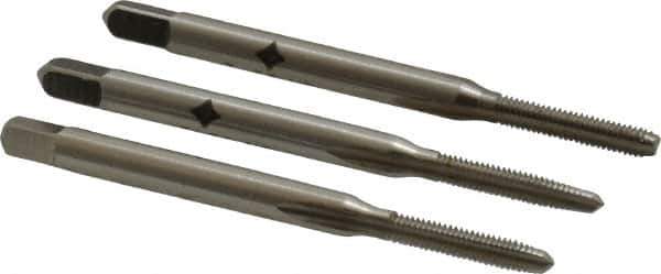 Cleveland - #3-56 UNF, 3 Flute, Bottoming, Plug & Taper, Bright Finish, High Speed Steel Tap Set - Right Hand Cut, 1-13/16" OAL, 1/2" Thread Length - Apex Tool & Supply