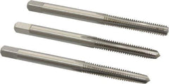 Cleveland - #8-32 UNC, 4 Flute, Bottoming, Plug & Taper, Bright Finish, High Speed Steel Tap Set - Right Hand Cut, 2-1/8" OAL, 0.38" Thread Length - Apex Tool & Supply