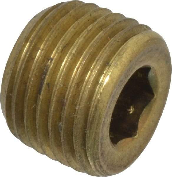 Made in USA - 1/8-27, 5/16" OAL, Brass Socket Pressure Plug - 3/4" Taper per Foot, 3/16" Hex Key - Apex Tool & Supply