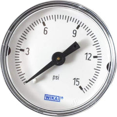 Wika - 1-1/2" Dial, 1/8 Thread, 0-15 Scale Range, Pressure Gauge - Center Back Connection Mount, Accurate to 3-2-3% of Scale - Apex Tool & Supply