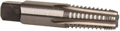 Cleveland - 1/8-27 NPT, 5 Flutes, Bright Finish, High Speed Steel, Interrupted Thread Pipe Tap - 2-1/8 Inch Overall Length, 7/16 Inch Shank Diameter, 3/4 Inch Thread Length, 0.32 Inch Square Size, Regular Hook, Plug Chamfer - Apex Tool & Supply