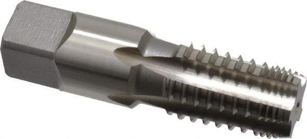Cleveland - 3/8-18 NPT, 4 Flutes, Bright Finish, High Speed Steel, Interrupted Thread Pipe Tap - 2-9/16 Inch Overall Length, 0.7 Inch Shank Diameter, 1-1/16 Inch Thread Length, 0.53 Inch Square Size, Regular Hook, Plug Chamfer - Apex Tool & Supply