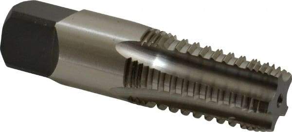 Cleveland - 3/8-18 NPTF, 4 Flutes, Bright Finish, High Speed Steel, Interrupted Thread Pipe Tap - 2-9/16 Inch Overall Length, 0.7 Inch Shank Diameter, 1-1/16 Inch Thread Length, 0.53 Inch Square Size, Regular Hook, Plug Chamfer - Apex Tool & Supply