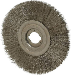 Weiler - 8" OD, 1-1/4" Arbor Hole, Crimped Stainless Steel Wheel Brush - 3/4" Face Width, 2-1/16" Trim Length, 0.0118" Filament Diam, 6,000 RPM - Apex Tool & Supply