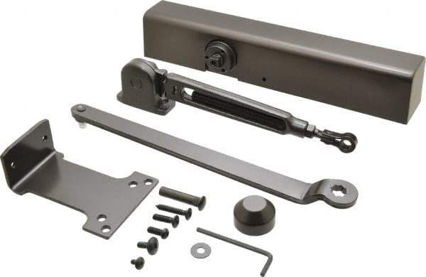 Falcon - Push & Pull Side Mount, Medium Duty Multi Size Hold Open Door Closer Full Cover Power Operated Damper - Nonhanded, Dark Bronze Finish - Apex Tool & Supply