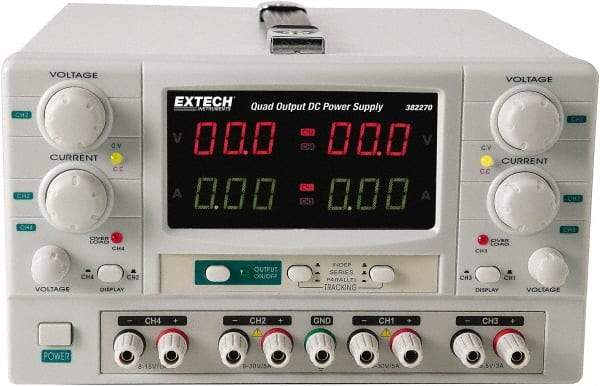 Extech - 150 Watt, 0 to 5 Amp, 0 to 30 VDC Output, Benchtop Power Supply - 2 Outputs, 10.2 Inch Wide x 14-1/2 Inch Deep x 6.3 Inch High - Apex Tool & Supply