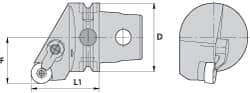 Kennametal - Right Hand Cut, Size KM63, RN.. Insert Compatiblity, Internal Modular Turning & Profiling Cutting Unit Head - 43mm Ctr to Cutting Edge, 60mm Head Length, Through Coolant, Series Kenloc - Apex Tool & Supply