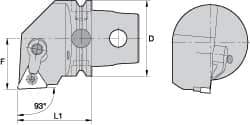 Kennametal - Right Hand Cut, Size KM63, TN.. Insert Compatiblity, External Modular Turning & Profiling Cutting Unit Head - 43mm Ctr to Cutting Edge, 60mm Head Length, Through Coolant, Series Kenloc - Apex Tool & Supply