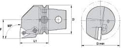 Kennametal - Right Hand Cut, Size KM63, TN.. Insert Compatiblity, Internal Modular Turning & Profiling Cutting Unit Head - 43mm Ctr to Cutting Edge, 60mm Head Length, Through Coolant, Series Kenloc - Apex Tool & Supply