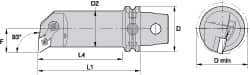 Kennametal - Right Hand Cut, 50mm Min Bore Diam, Size KM63 Steel Modular Boring Cutting Unit Head - 4.6063" Max Bore Depth, Through Coolant, Compatible with DN.. - Apex Tool & Supply