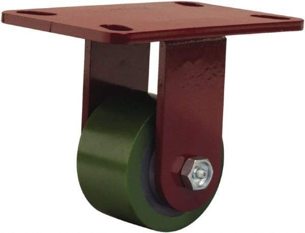 Hamilton - 3-1/4" Diam x 2" Wide x 5-1/4" OAH Top Plate Mount Rigid Caster - Polyurethane Mold onto Cast Iron Center, 575 Lb Capacity, Straight Roller Bearing, 4-1/2 x 6-1/2" Plate - Apex Tool & Supply
