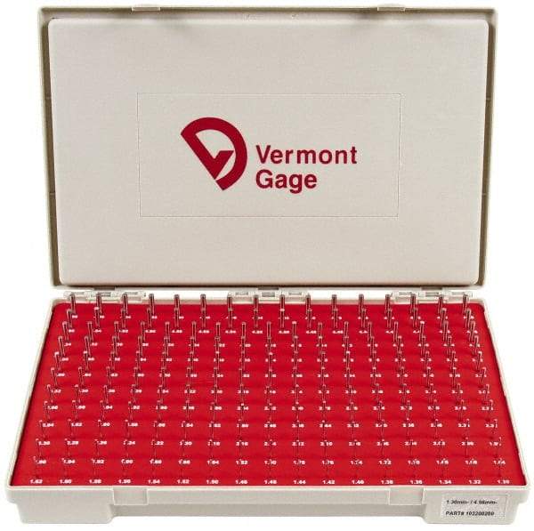 Vermont Gage - 185 Piece, 1.3-4.98 mm Diameter Plug and Pin Gage Set - Minus 0.01 mm Tolerance, Class ZZ - Apex Tool & Supply