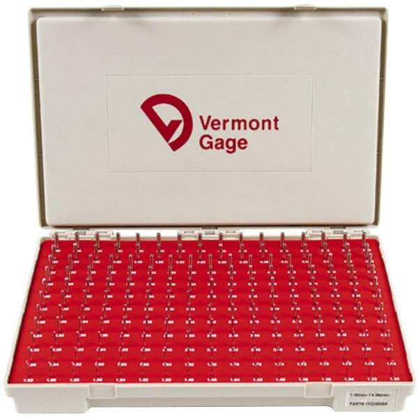 Vermont Gage - 185 Piece, 1.31-4.99 mm Diameter Plug and Pin Gage Set - Minus 0.01 mm Tolerance, Class ZZ - Apex Tool & Supply