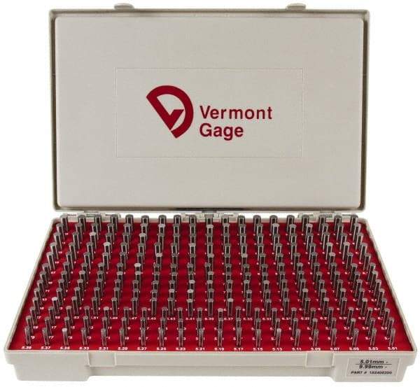 Vermont Gage - 250 Piece, 5.01-9.99 mm Diameter Plug and Pin Gage Set - Minus 0.01 mm Tolerance, Class ZZ - Apex Tool & Supply