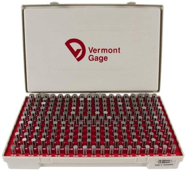 Vermont Gage - 200 Piece, 10-13.98 mm Diameter Plug and Pin Gage Set - Minus 0.01 mm Tolerance, Class ZZ - Apex Tool & Supply