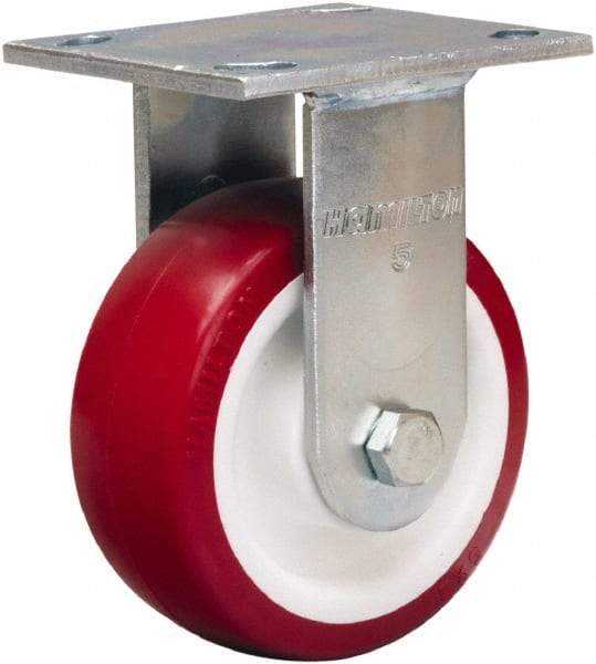 Hamilton - 5" Diam x 2" Wide x 7" OAH Top Plate Mount Rigid Caster - Polyurethane Mold on Polypropylene, 600 Lb Capacity, Straight Roller Bearing, 4 x 4-1/2" Plate - Apex Tool & Supply