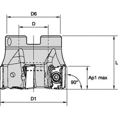 Kennametal - 5 Inserts, 2-1/2" Cut Diam, 3/4" Arbor Diam, 15.5mm Max Depth of Cut, Indexable Square-Shoulder Face Mill - 0° Lead Angle, 40.01mm High, LNGU15T608SRGE Insert Compatibility, Through Coolant, Series MILL 4-15 - Apex Tool & Supply