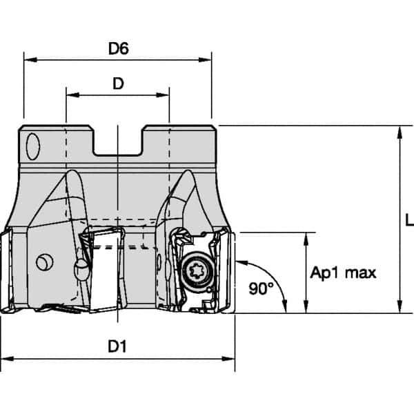 Kennametal - 8 Inserts, 3" Cut Diam, 1-1/4" Arbor Diam, 15.5mm Max Depth of Cut, Indexable Square-Shoulder Face Mill - 0° Lead Angle, 2" High, LNGU15T608SRGE Insert Compatibility, Through Coolant, Series MILL 4-15 - Apex Tool & Supply