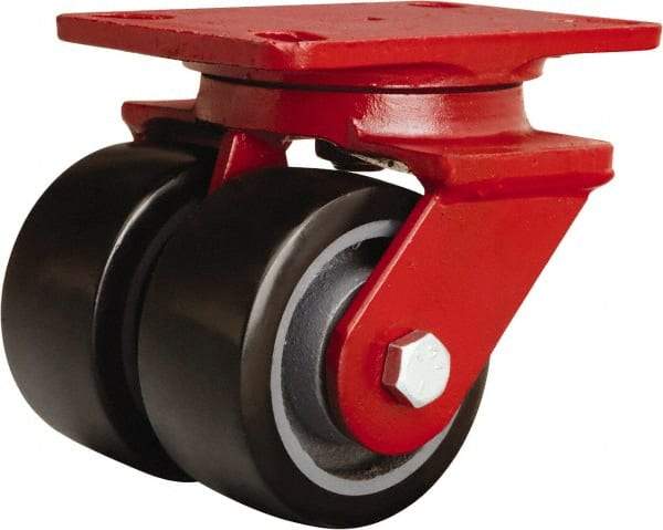 Hamilton - 4" Diam x 2" Wide x 5-5/8" OAH Top Plate Mount Swivel Caster - Polyurethane Mold onto Cast Iron Center, 1,900 Lb Capacity, Sealed Precision Ball Bearing, 4-1/2 x 6-1/2" Plate - Apex Tool & Supply