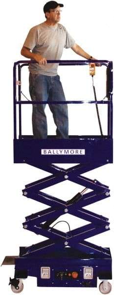 Ballymore - 500 Lb Capacity, 144" Lift Height, Battery Operated Mini Scissor Lift - 144 Inch Lift Height, 46 Inch Length x 28 Inch Width Footprint, 500 Lbs. Load Limit - Apex Tool & Supply
