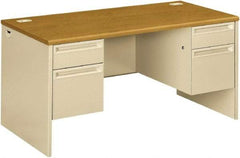 Hon - Steel-Reinforced High-Pressure Laminate Double Pedestal Desk - 60" Wide x 30" Deep x 29-1/2" High, Harvest/Putty - Apex Tool & Supply