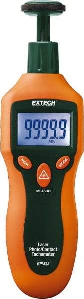 Extech - Accurate up to 0.05%, Contact and Noncontact Tachometer - 6.2 Inch Long x 2.3 Inch Wide x 1.6 Inch Meter Thick, 2 to 99,999 RPM Measurement - Apex Tool & Supply