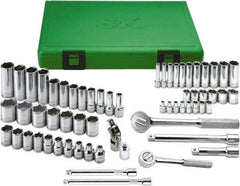 SK - 62 Piece 1/4 & 3/8" Drive Standard Deep Socket Set - 6 Points, 5.5 to 13mm, Metric Measurement Standard - Apex Tool & Supply