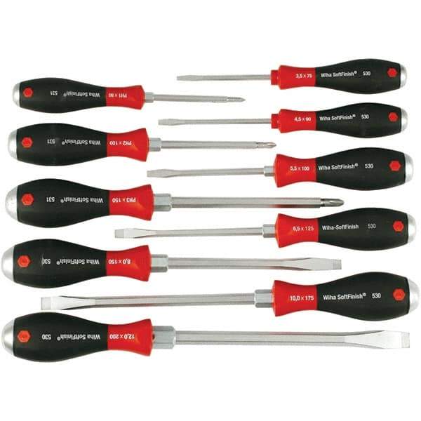 Wiha - 10 Piece Slotted & Phillips Screwdriver Set - Bit Sizes: Philips #1, #2 & #3, Comes in Box - Apex Tool & Supply