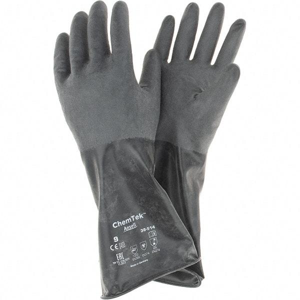 Ansell - 14 mil Thick, Chemical Resistant Gloves - SZ 9 14"14ML BLK 1/PR CHEM-TEK RGH FIN CHEM GLV - Apex Tool & Supply