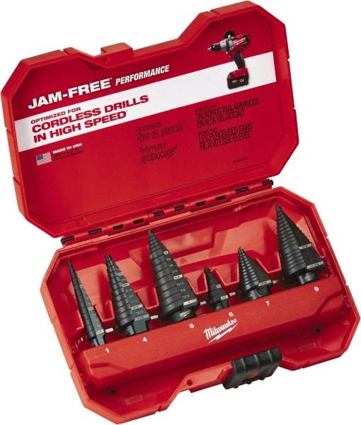 Milwaukee Tool - 1/8 to 1-1/8", Oxide Finish, High Speed Steel Step Drill Bit Set - Apex Tool & Supply