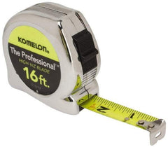 Komelon - 16' x 3/4" Yellow Blade Tape Measure - 1/16" Graduation, Inch Graduation Style, Silver Case - Apex Tool & Supply