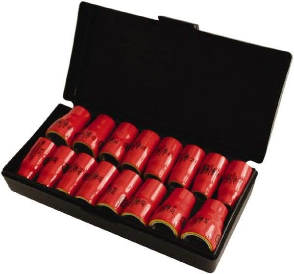 Wiha - 16 Piece 3/8" Drive Socket Set - 12 Points, 5/16" to 3/4" (8mm to 19mm) Range, Inch/Metric Measurement Standard - Apex Tool & Supply