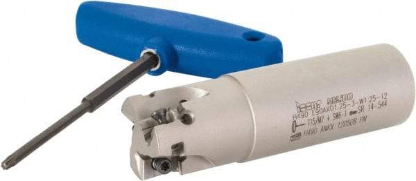 Iscar - 1-1/4" Cut Diam, 0.472" Max Depth of Cut, 1-1/4" Shank Diam, 4-1/4" OAL, Indexable Square Shoulder Helical End Mill - H490 AN.X 12 Inserts, Weldon Shank, 90° Lead Angle, Through Coolant, Series Helido - Apex Tool & Supply