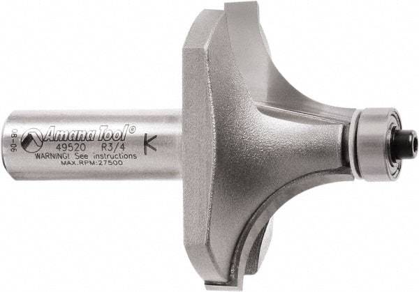 Amana Tool - 2" Cut Diam, 1" Length of Cut, 2 Flute Round-Over Edge Profile Router Bit - Carbide-Tipped, 1/2" Shank Diam, 2-7/8" OAL, Uncoated - Apex Tool & Supply