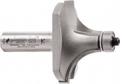 Amana Tool - 2" Cut Diam, 1" Length of Cut, 2 Flute Round-Over Edge Profile Router Bit - Carbide-Tipped, 1/2" Shank Diam, 2-7/8" OAL, Uncoated - Apex Tool & Supply