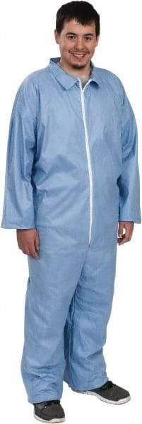 Dupont - Size L FR Disposable Flame Resistant/Retardant Coveralls - Blue, Zipper Closure, Open Cuffs, Open Ankles, Serged Seams - Apex Tool & Supply