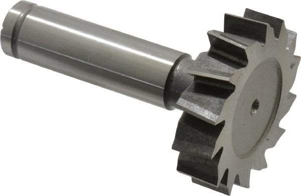 Made in USA - 1-1/2" Diam x 3/8" Face Width, Cobalt, 14 Teeth, Shank Connection Woodruff Keyseat Cutter - Uncoated, 2-3/8" OAL x 1/2" Shank, Staggered Teeth, ANSI 1212, Old Standard G - Apex Tool & Supply