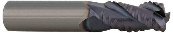 ProMax - 9/16" Diam, Coarse Pitch, 1-1/4" LOC, 4 Flute Solid Carbide 0.055-0.065" Corner Radius Roughing End Mill - TiCN Finish, 3-1/2" OAL, 9/16" Shank Diam, Single End, Centercutting, 30° Helix - Apex Tool & Supply