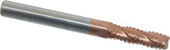 ProMax - 1/4" Diam, Coarse Pitch, 3/4" LOC, 4 Flute Solid Carbide 0.04-0.05" Corner Radius Roughing End Mill - TiCN Finish, 2-1/2" OAL, 1/4" Shank Diam, Single End, Centercutting, 30° Helix - Apex Tool & Supply