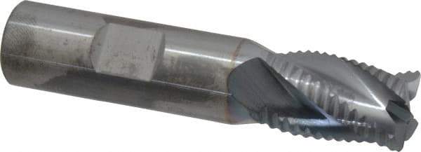 ProMax - 5/8" Diam, Coarse Pitch, 7/8" LOC, 4 Flute Solid Carbide 0.055-0.065" Corner Radius Roughing End Mill - TiCN Finish, 3" OAL, 5/8" Shank Diam, Single End, Centercutting, 30° Helix - Apex Tool & Supply
