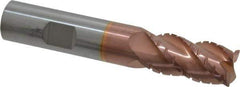 ProMax - 5/8" Diam, 1-1/4" LOC, 4 Flute Solid Carbide Roughing & Finishing Corner Radius End Mill - TiCN Finish, 3-1/2" OAL, 5/8" Shank Diam, Weldon Shank, 40° Helix, Centercutting, Regular Length - Apex Tool & Supply