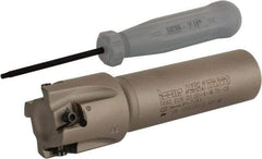 Iscar - 1" Cut Diam, 0.315" Max Depth of Cut, 3/4" Shank Diam, 3.38" OAL, Indexable Square Shoulder Helical End Mill - T490 LN.T 0804 Inserts, Weldon Shank, 90° Lead Angle, Series Helitang - Apex Tool & Supply