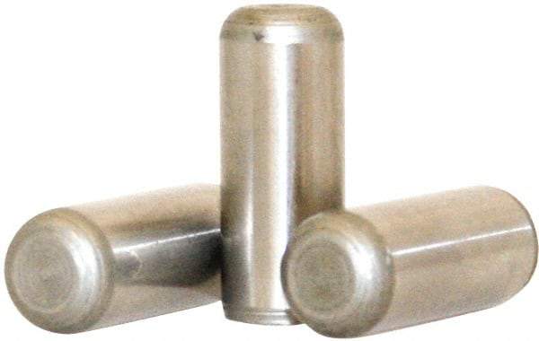 Value Collection - 4mm Diam x 20mm Pin Length 316 Stainless Steel Standard Dowel Pin - Bright Finish, 1 Rounded End - Apex Tool & Supply