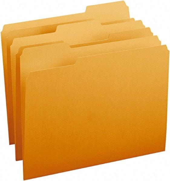 SMEAD - 8-1/2 x 11", Letter Size, Orange, File Folders with Top Tab - 11 Point Stock, Assorted Tab Cut Location - Apex Tool & Supply