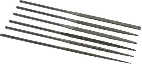 PFERD - 6 Piece Needle Pattern File Set - 5-1/2" Long, 2 Coarseness, Set Includes Flat, Hand, Three Square, Round, Half Round, Square - Apex Tool & Supply